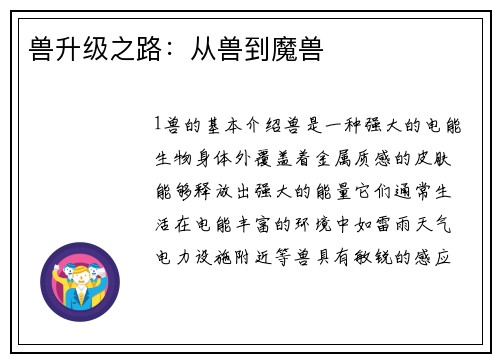 兽升级之路：从兽到魔兽